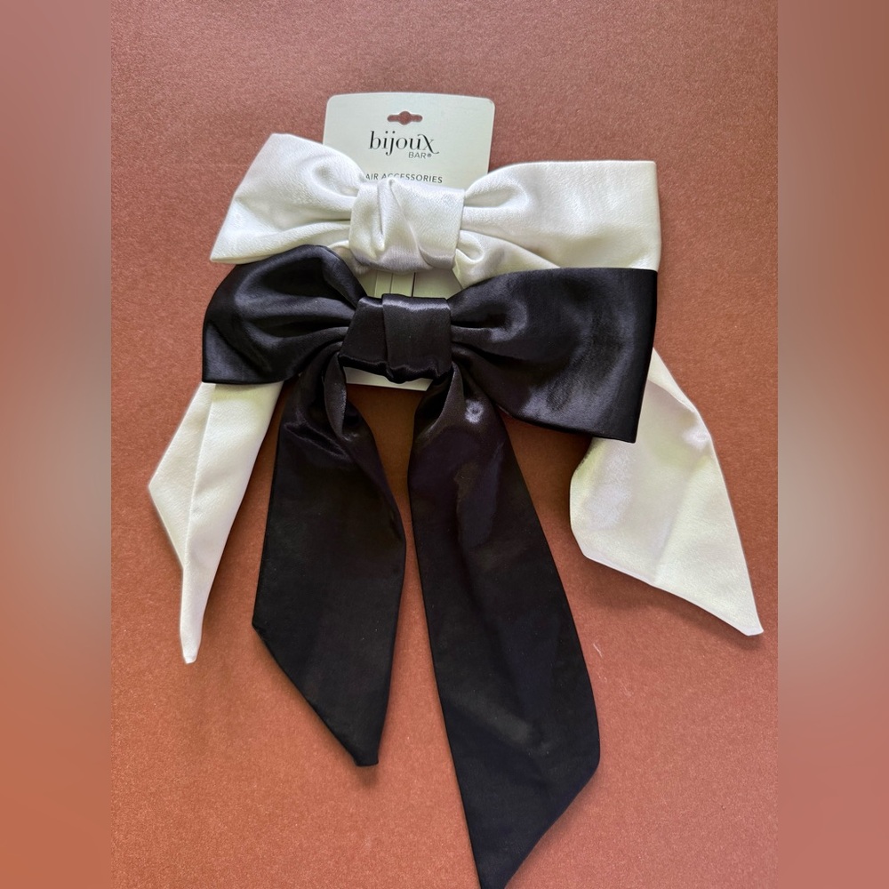 Bijoux Bar Black & White Satin Bow Hair Clips - Set of 2